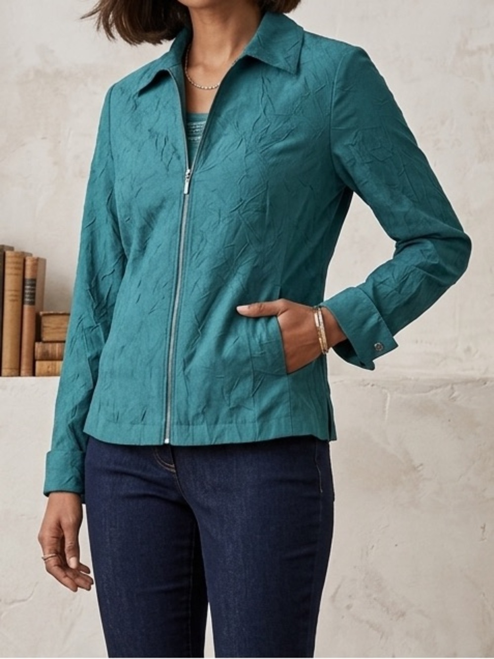 Coldwater Creek Teal Zip-Front Jacket
